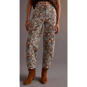 Anthropologie Corduroy Barrel Pants Floral Paisley Print High Rise Cargo Boho